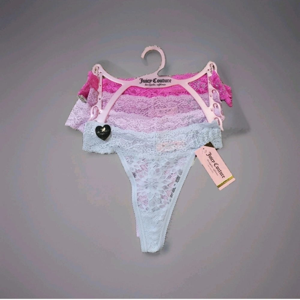 Juicy Couture 4 Pack Womens Size XL Thong Bling Lacy Panties Underwear Y2K